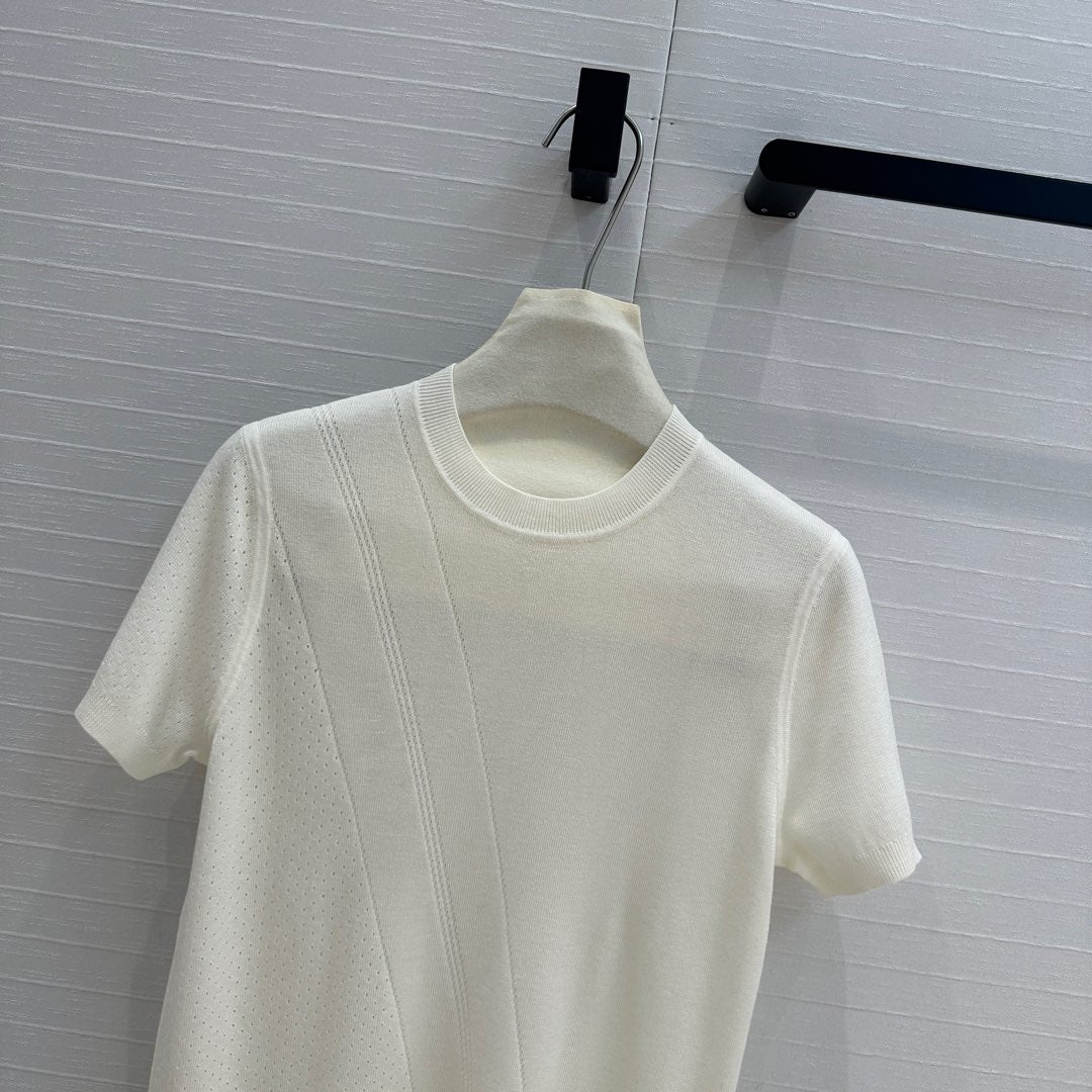 Hm 25  Hollow Knit Short-Sleeve Top White Tencel Cotton