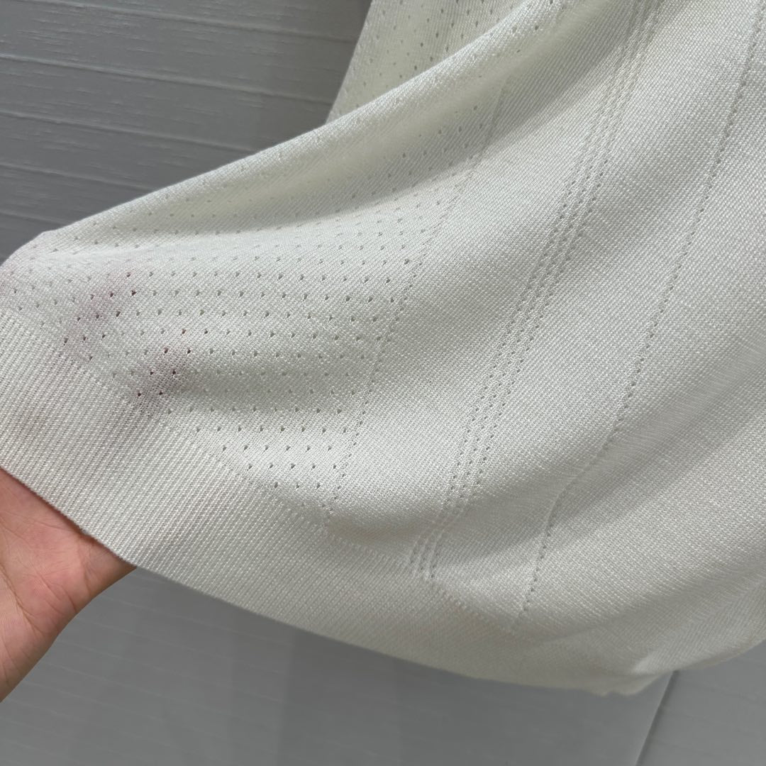 Hm 25  Hollow Knit Short-Sleeve Top White Tencel Cotton