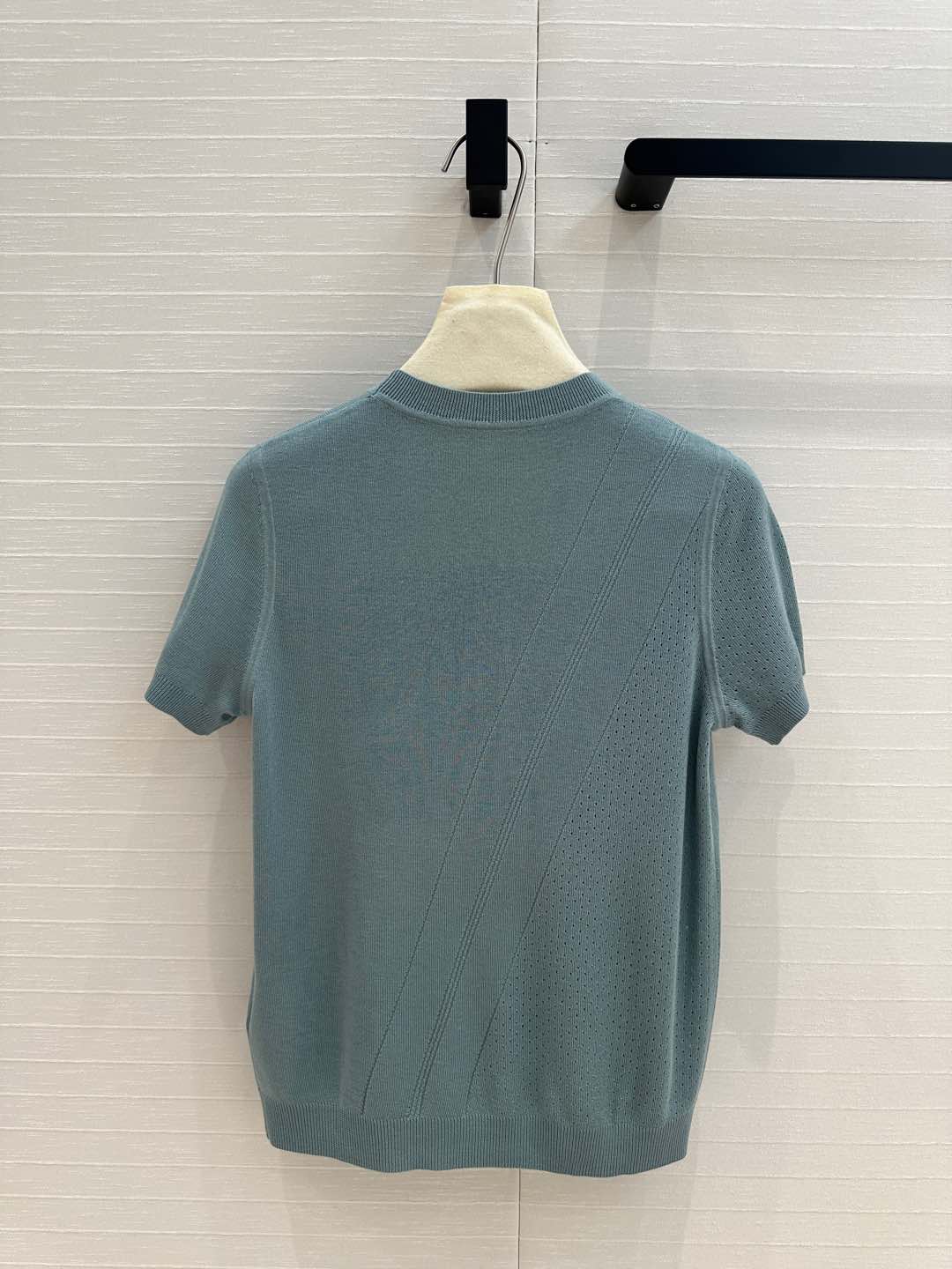 Hm 25  Hollow Knit Short-Sleeve Top Blue Green Tencel Cotton