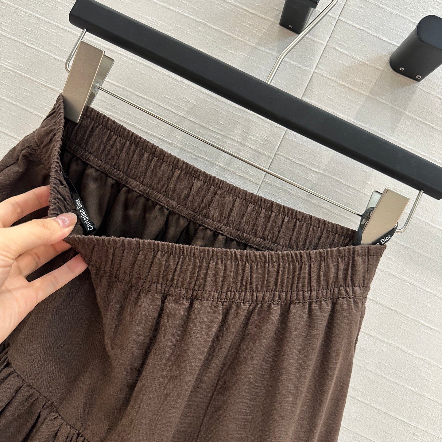 CD Pleated Long Skirt Brown Linen