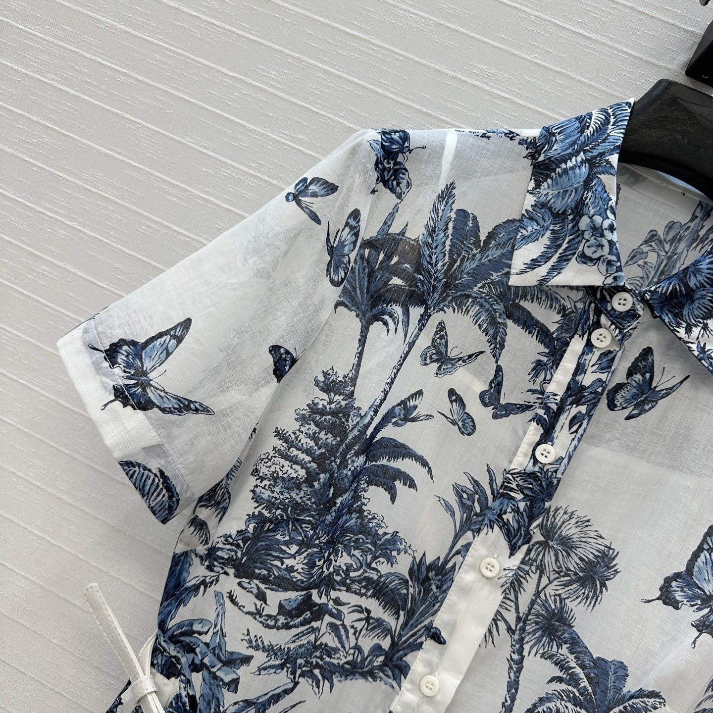 CD 25 Butterfly Coconut Print Shirt Dress White Blue Cotton