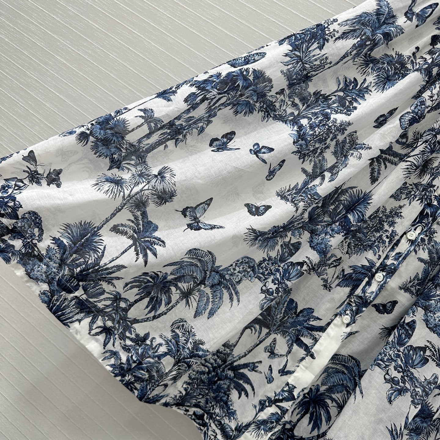 CD 25 Butterfly Coconut Print Shirt Dress White Blue Cotton