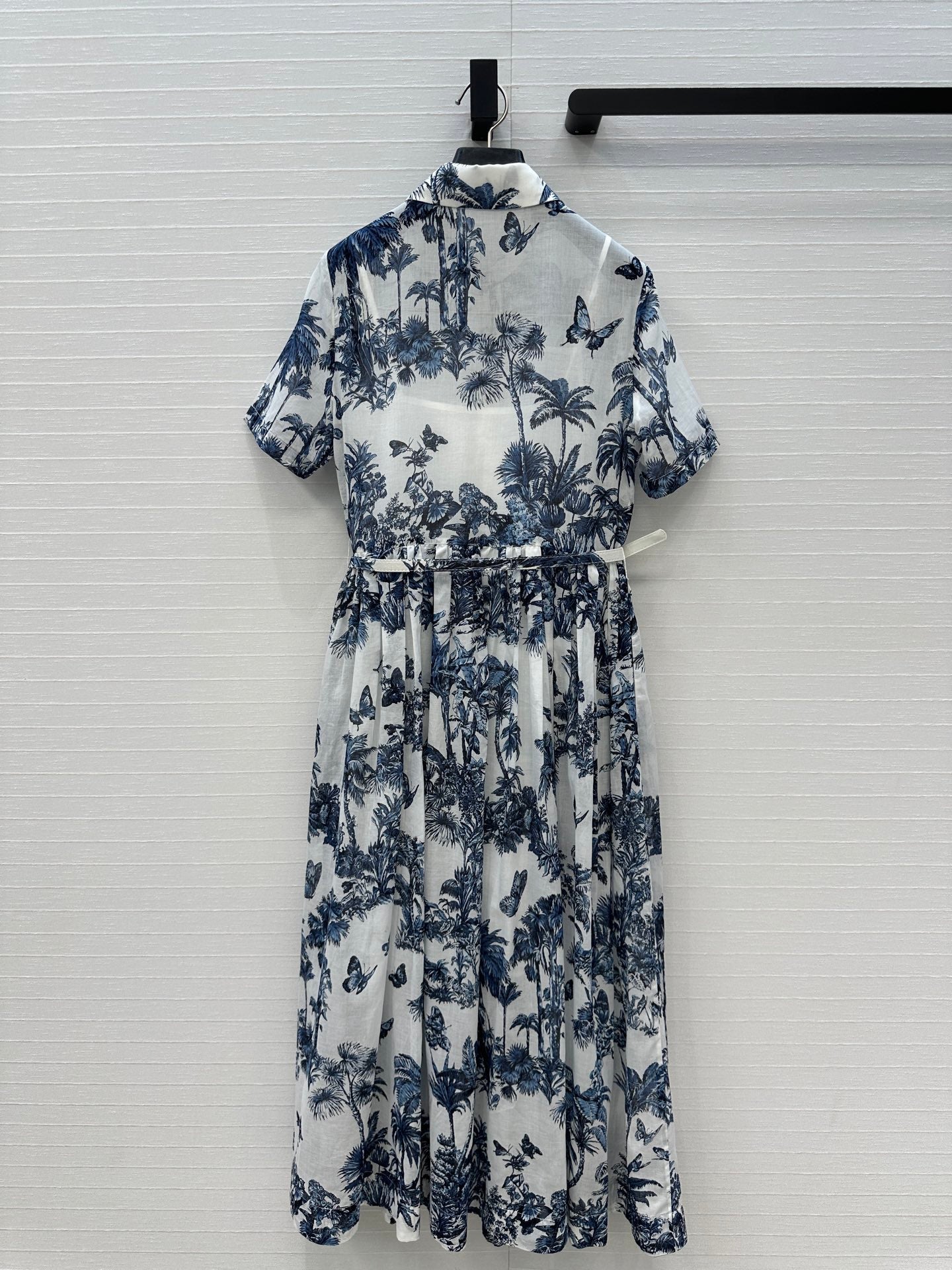 CD 25 Butterfly Coconut Print Shirt Dress White Blue Cotton
