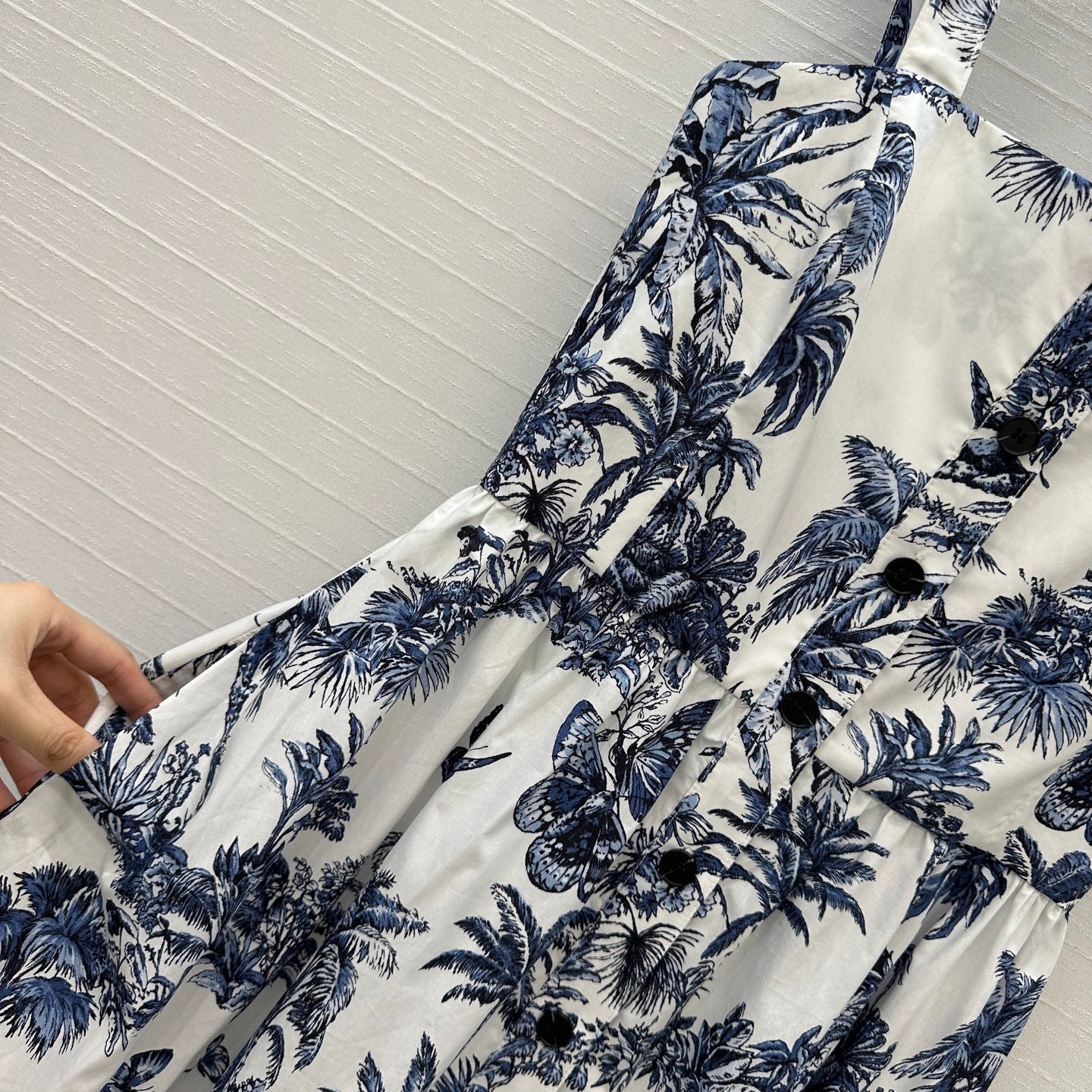 CD 25 Butterfly Coconut Print Tube Dress White Blue Cotton