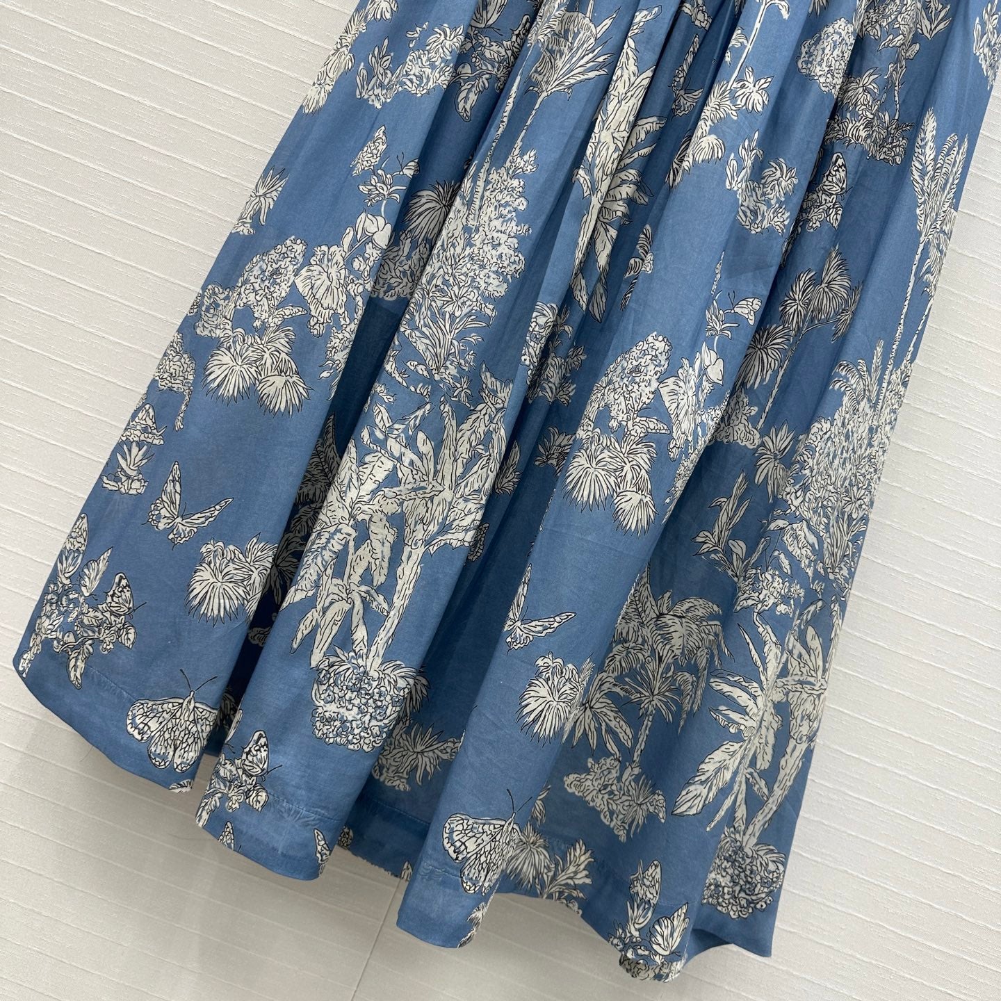 CD 25 Pleated Flared Forest Long Skirt Blue White Cotton