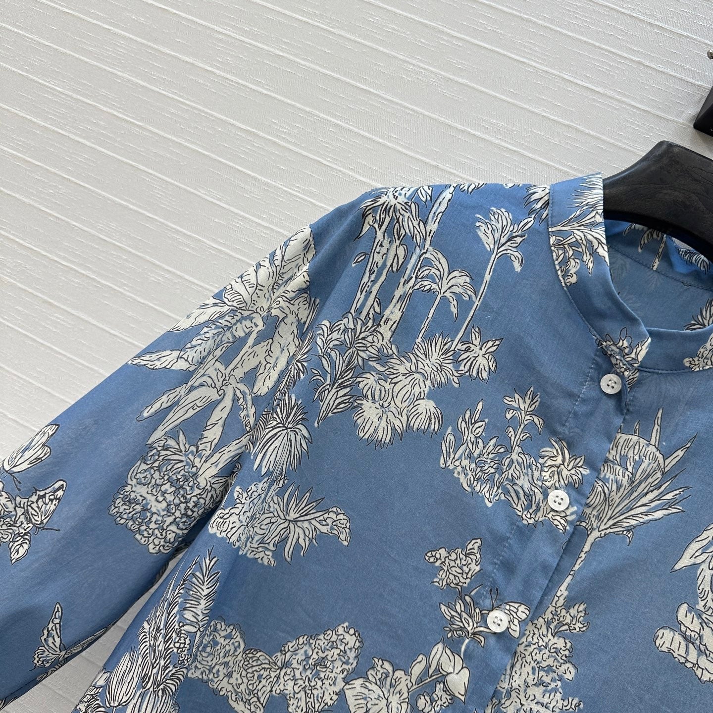 CD 25 Pleated Flared Forest Shirt Blue White Cotton