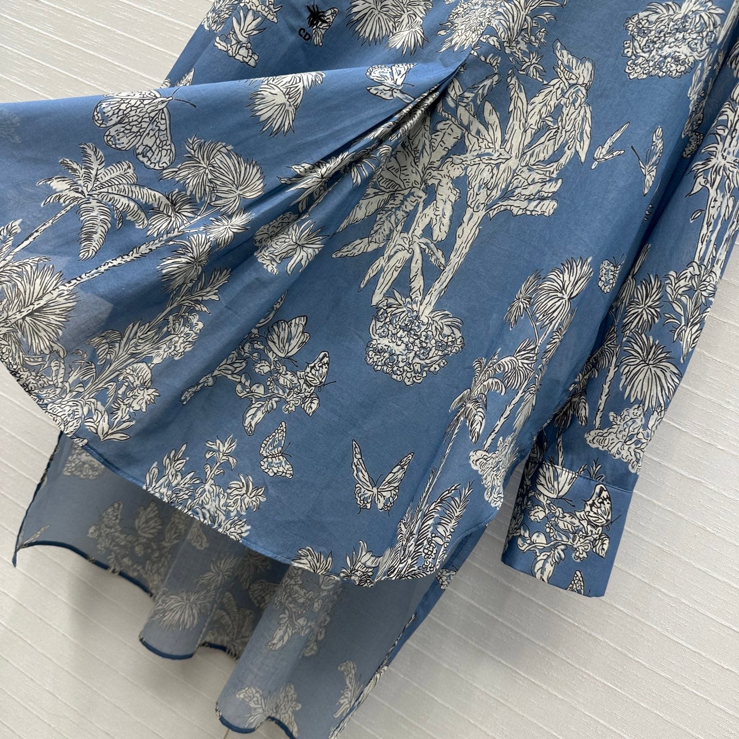 CD 25 Pleated Flared Forest Shirt Blue White Cotton