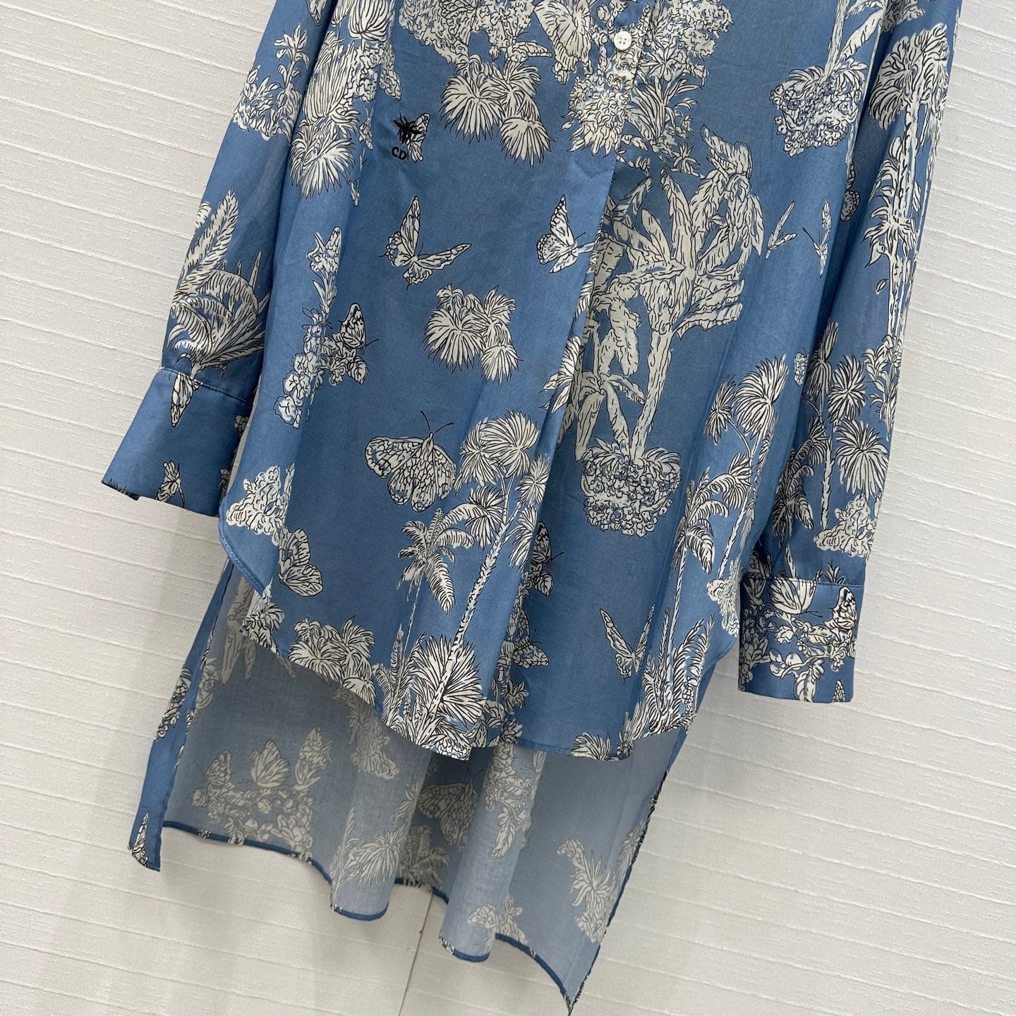 CD 25 Pleated Flared Forest Shirt Blue White Cotton