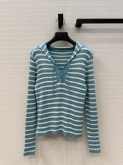 CD Navy Style Collared Sweater Ligth Blue mix White Wool