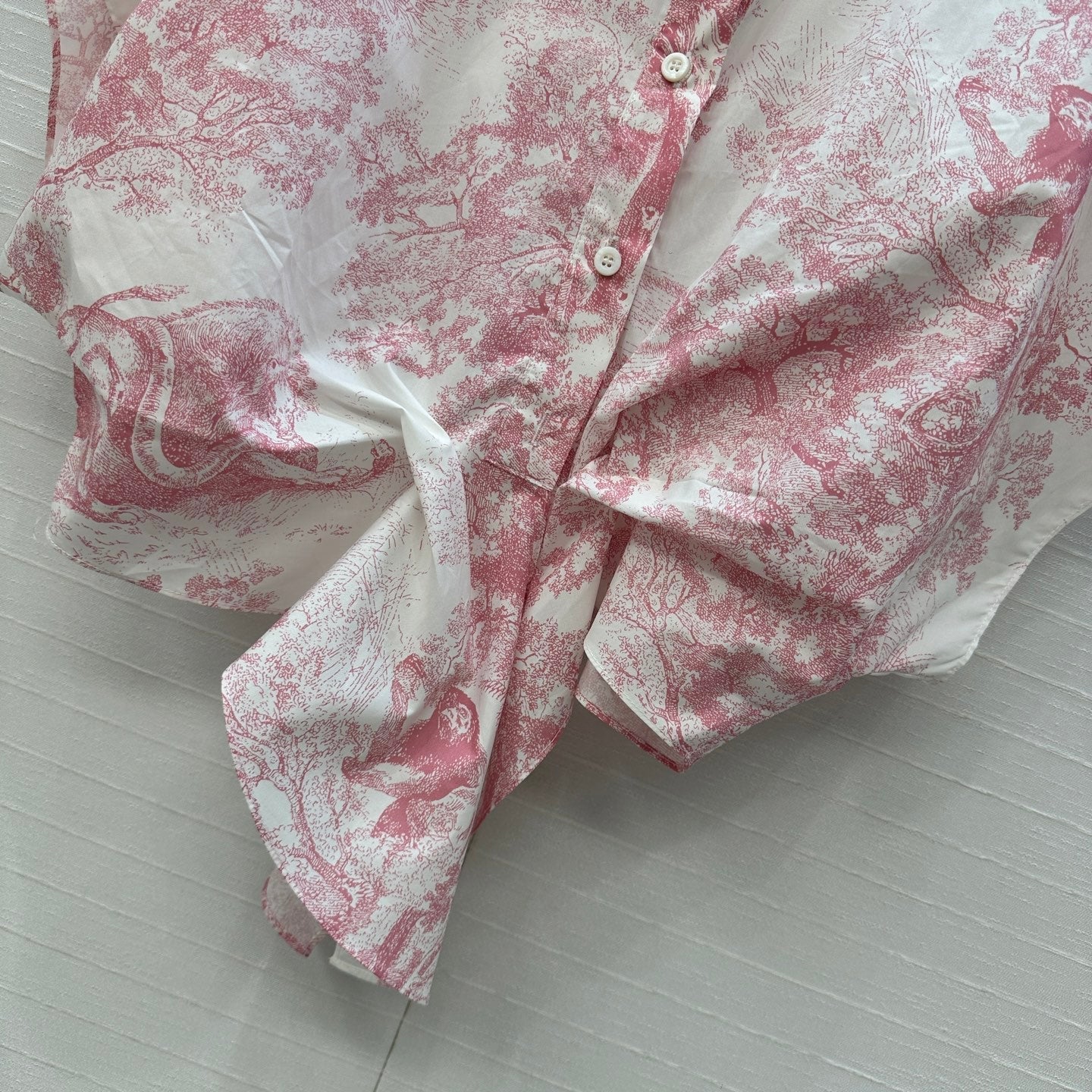 CD 25 Flying Sleeve Short Shirt White Pink Cotton