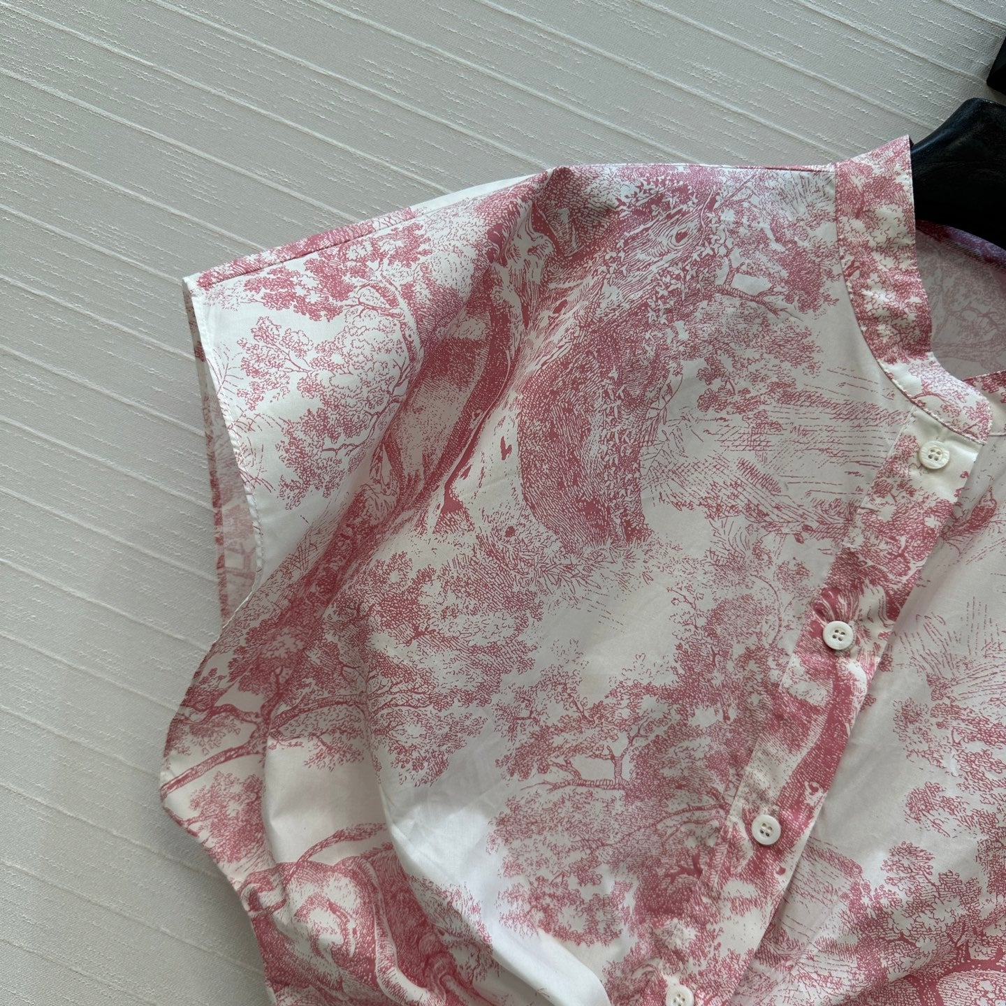 CD 25 Flying Sleeve Short Shirt White Pink Cotton