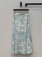 CD 25 Sauvage Jouy Button-down Dress Blue White Cotton