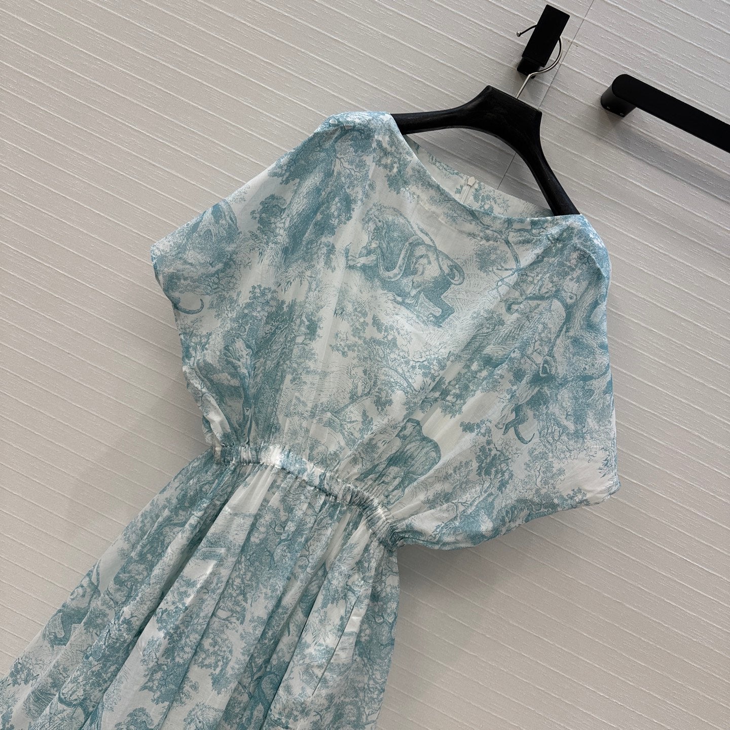 CD 25 Sauvage Jouy Boat Neck Dress Light Blue mix White Cotton