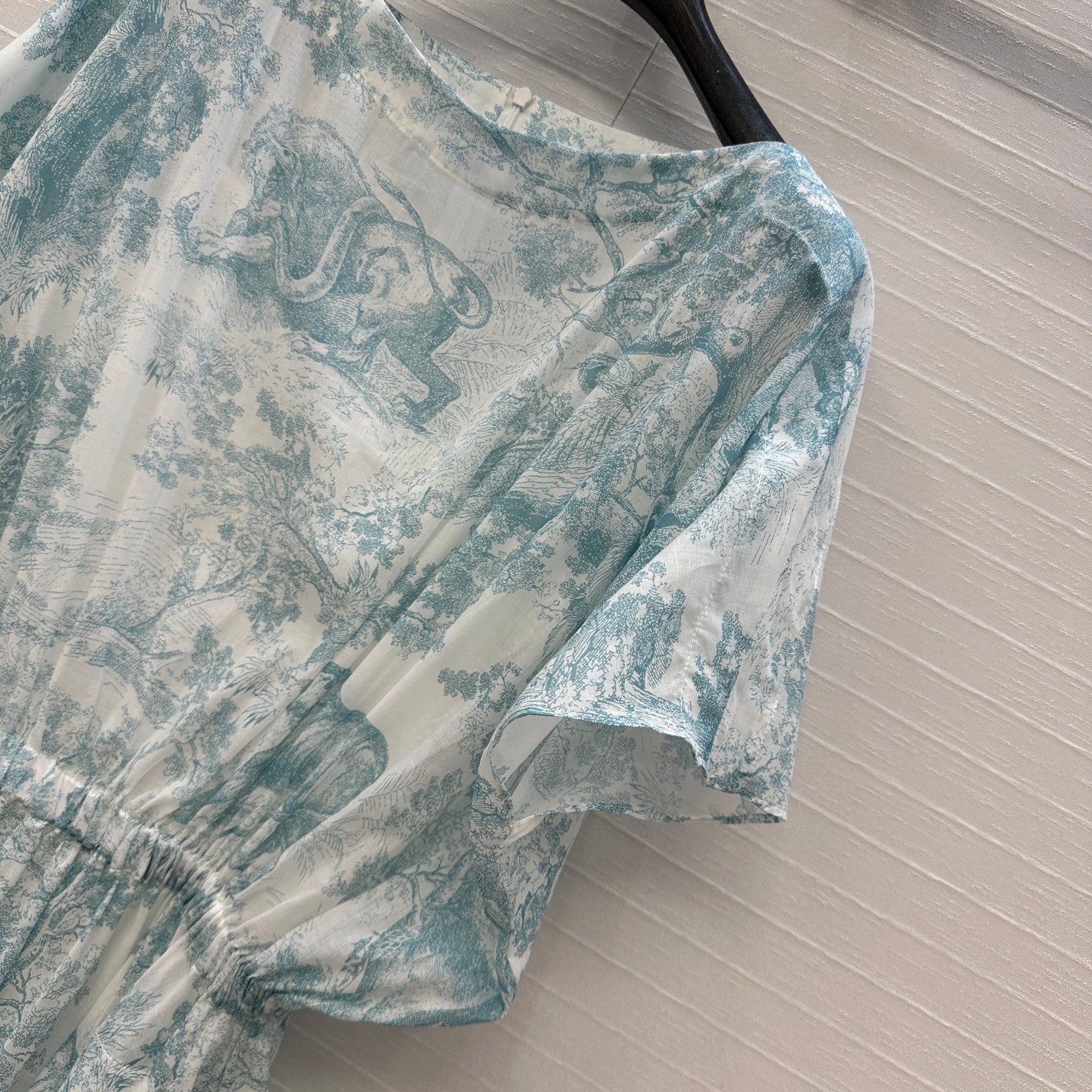 CD 25 Sauvage Jouy Boat Neck Dress Light Blue mix White Cotton