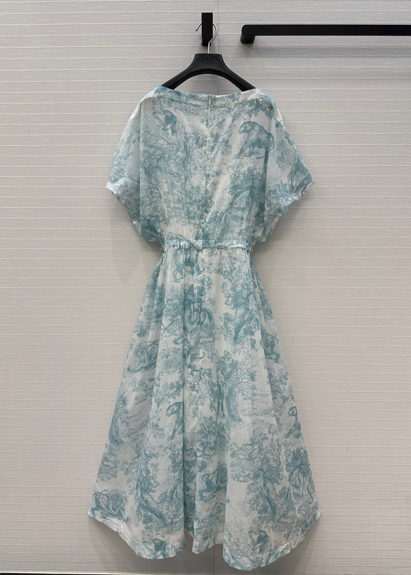 CD 25 Sauvage Jouy Boat Neck Dress Light Blue mix White Cotton