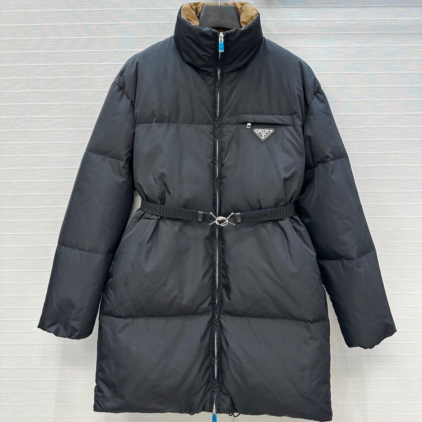 Prada 25 Long Down Jacket Black Polyester 301191