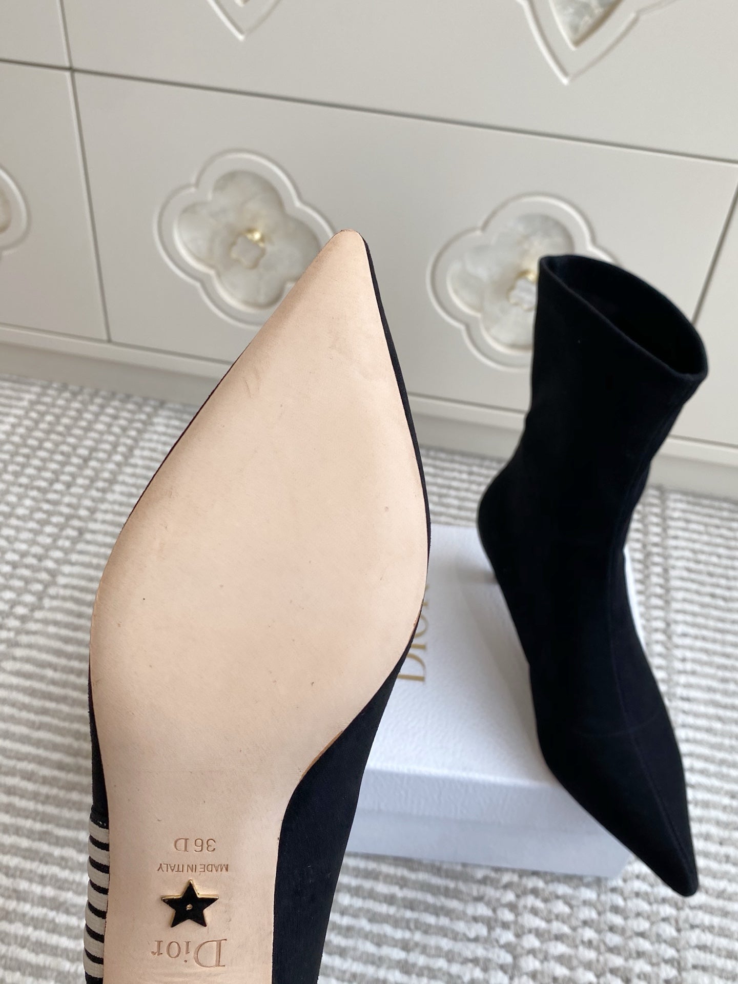Dior 2025 Tribales Heeled Ankle Boot 50mm Black mix White Suede 501189