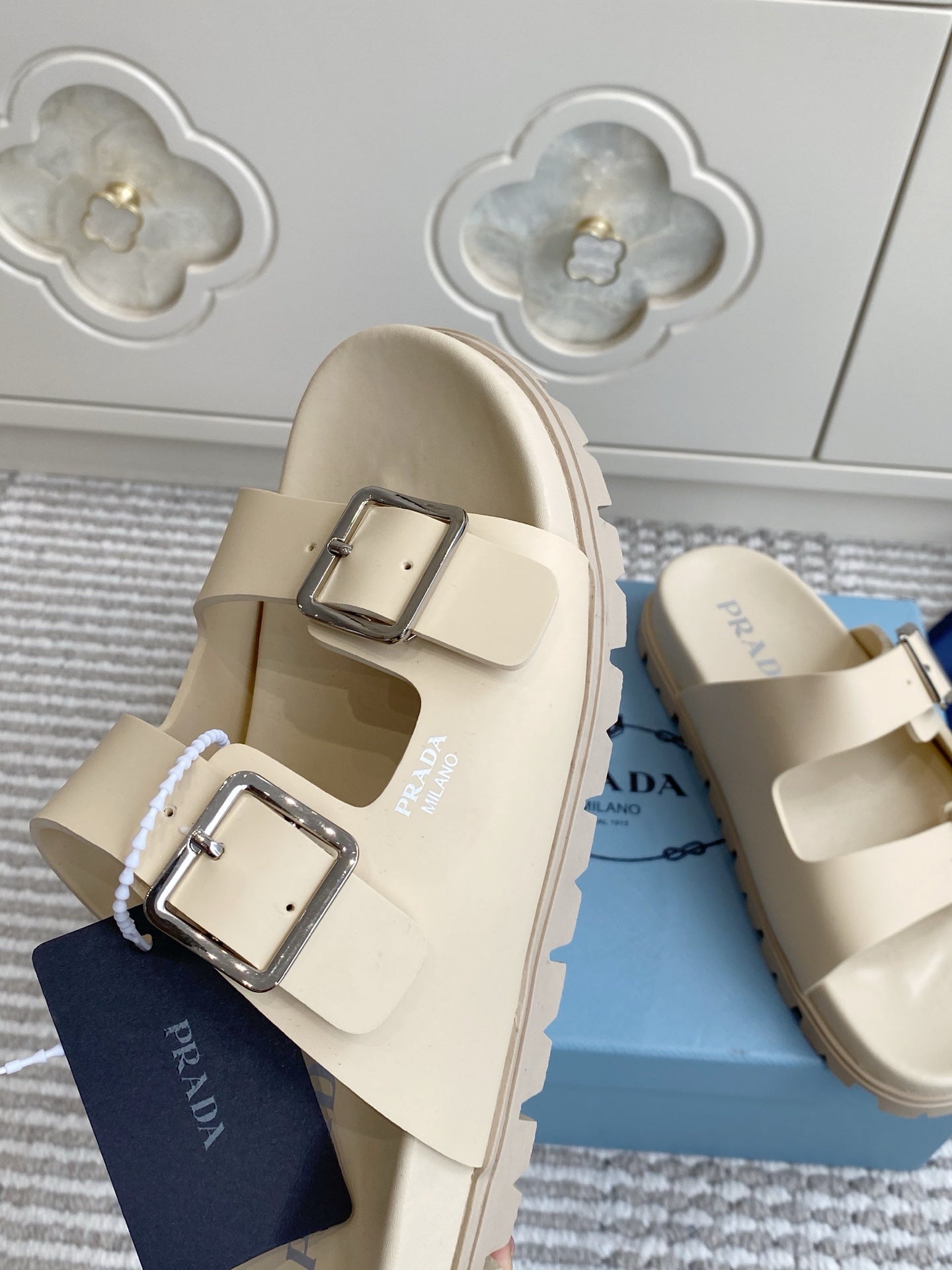 Prada 2026 Double-Strap Buckle Platform Sandals Leather 778938