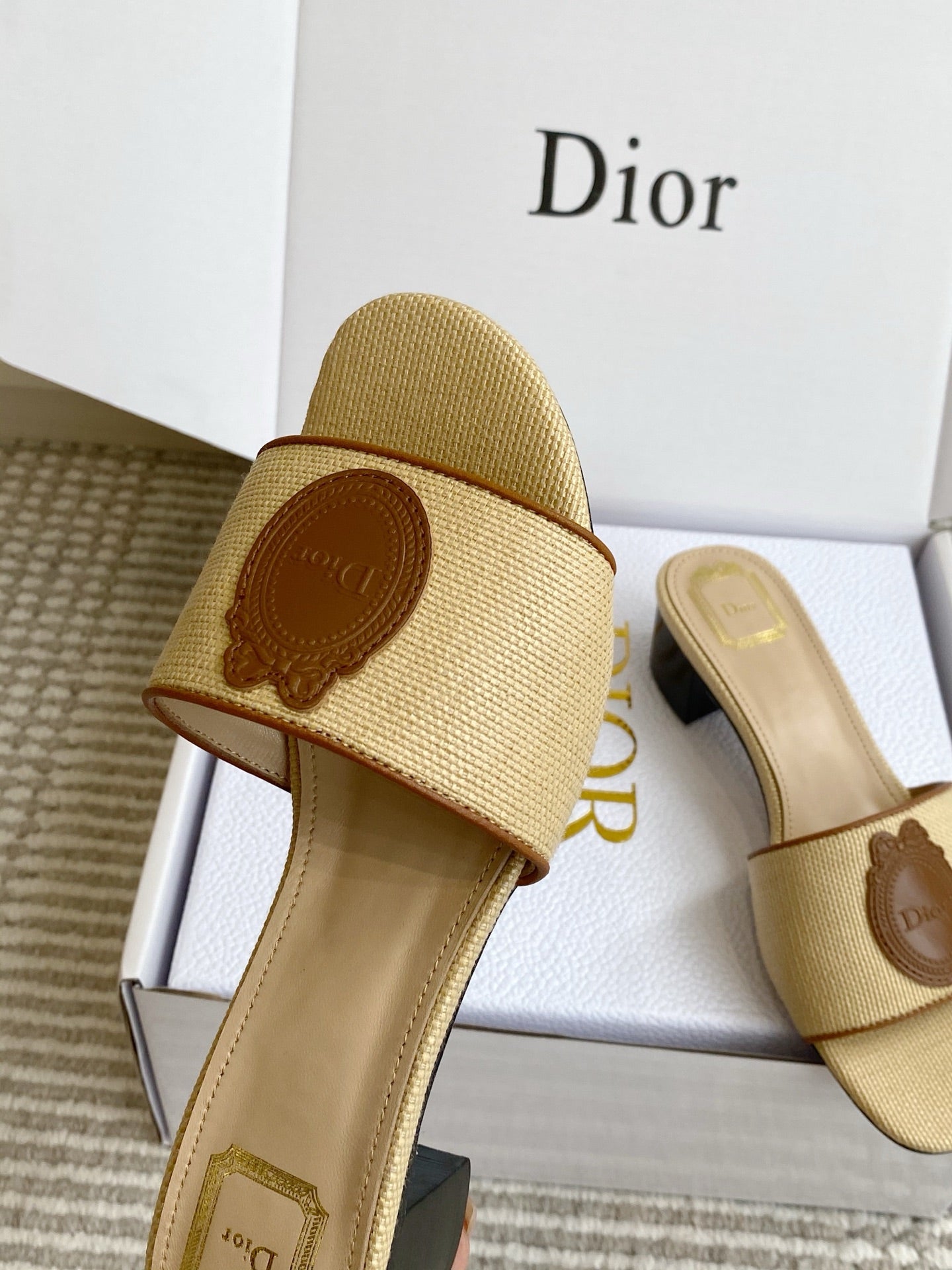 Dior 2026 Medaillon Logo Sandal Raffia Leather 909614