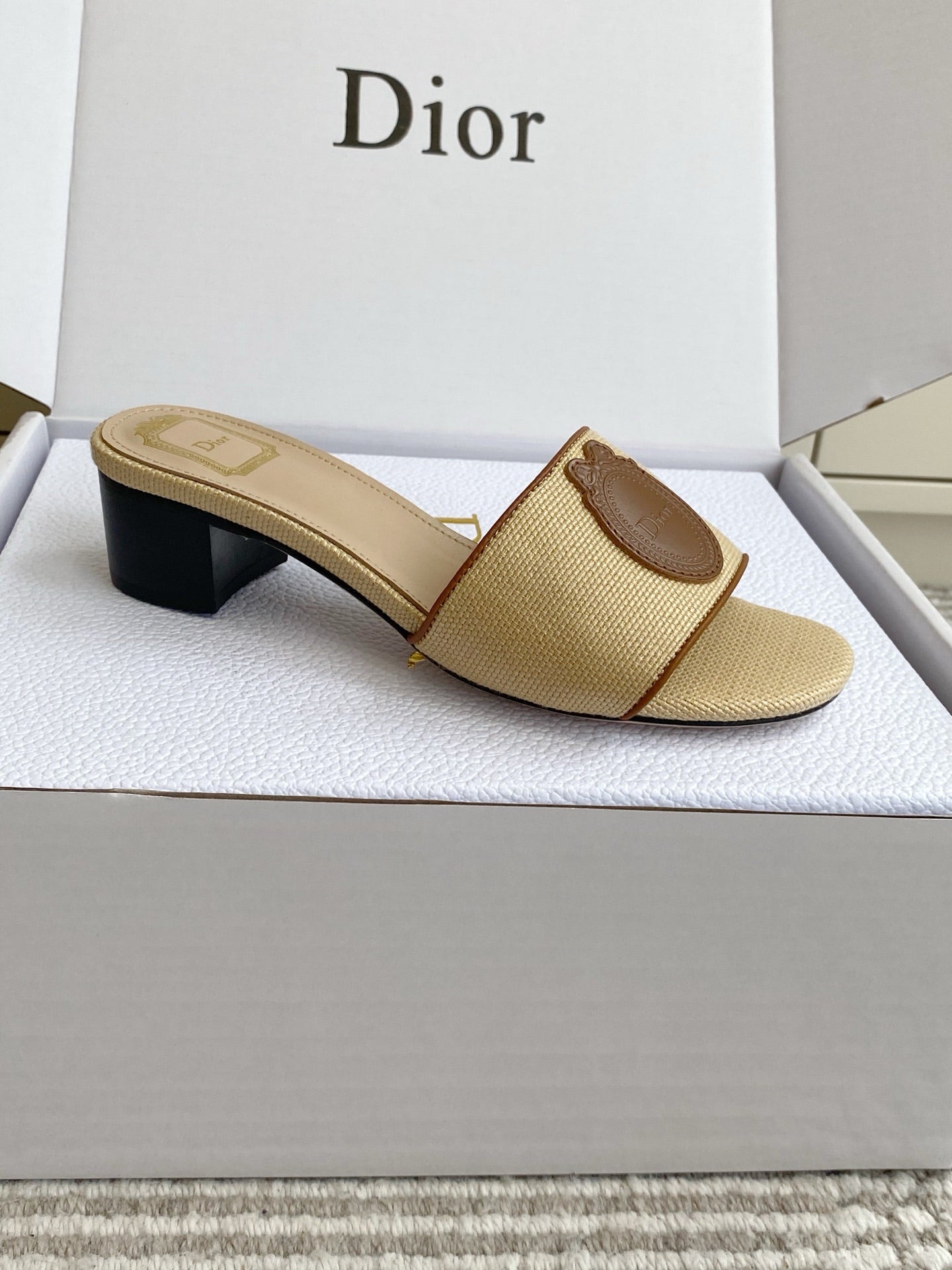 Dior 2026 Medaillon Logo Sandal Raffia Leather 909614