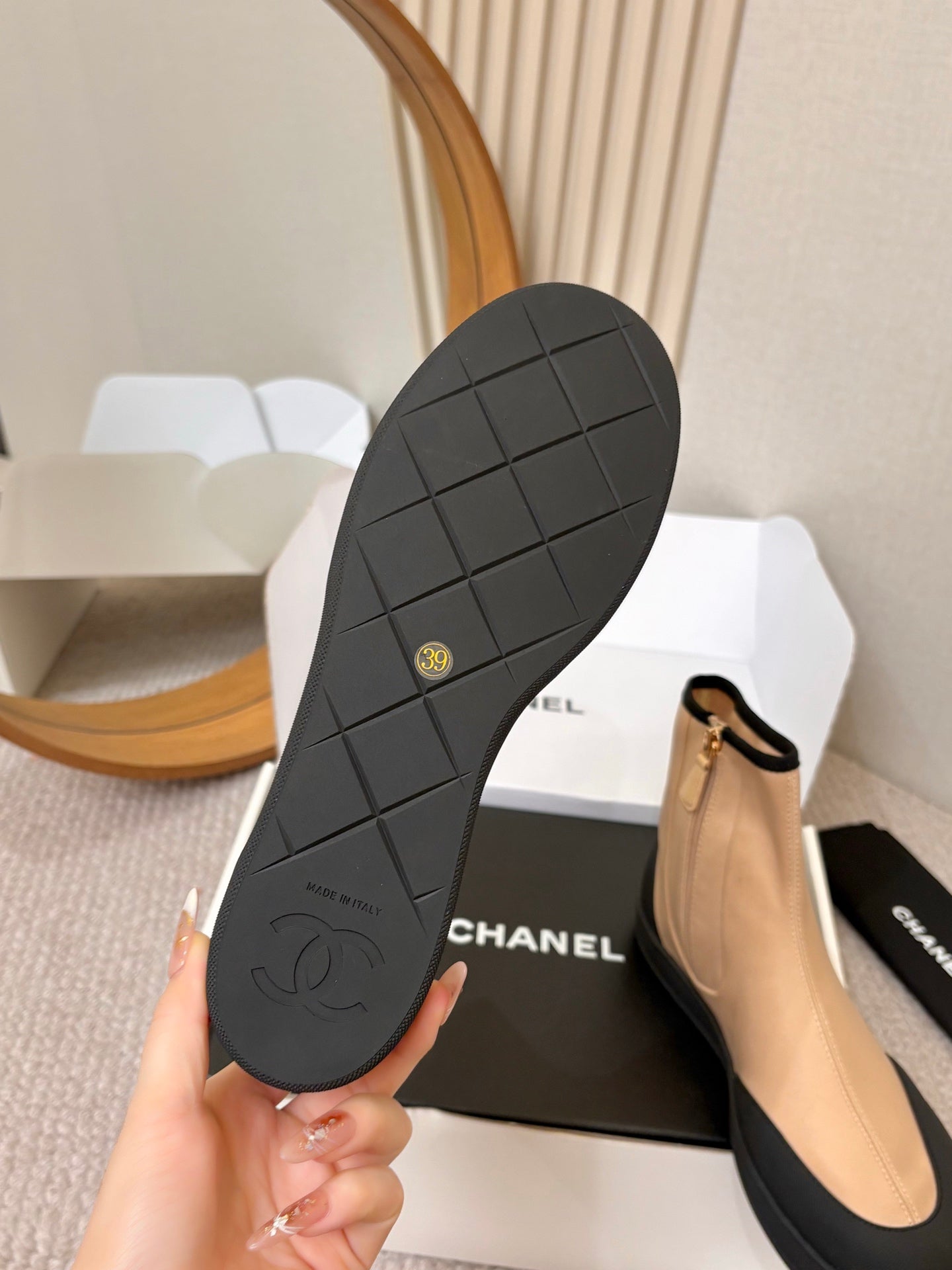 Chanel 2026 Double-C Metal Logo Ankle Boots Canvas Sheepskin 826495