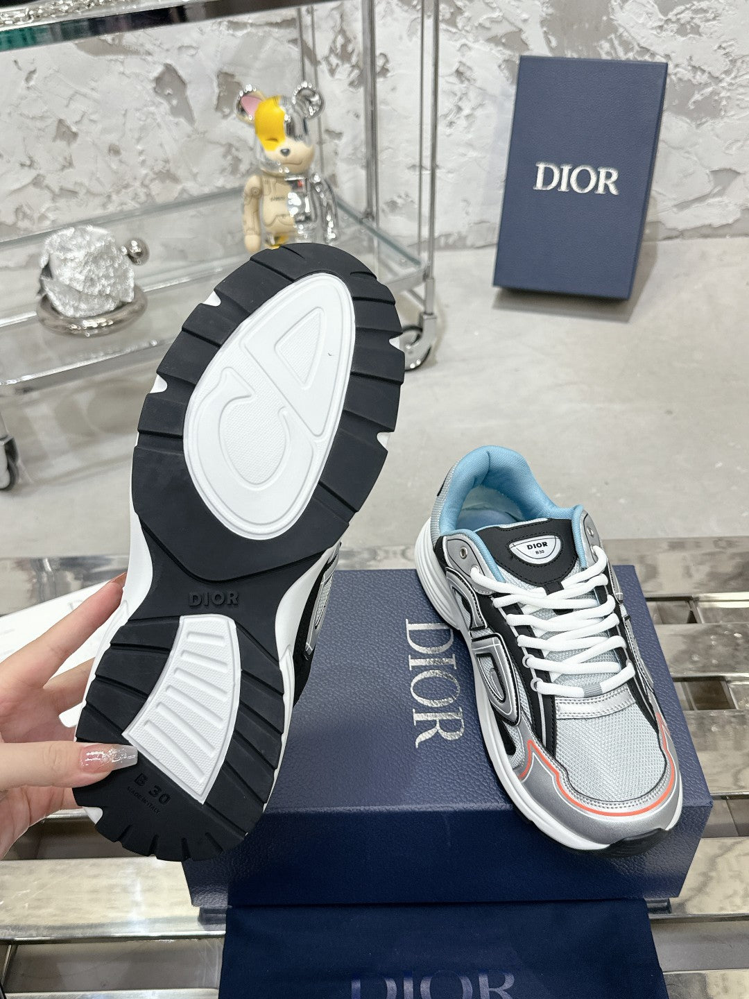 CD B30 Sneaker 35mm In Grey Black Mesh Fabric 100650