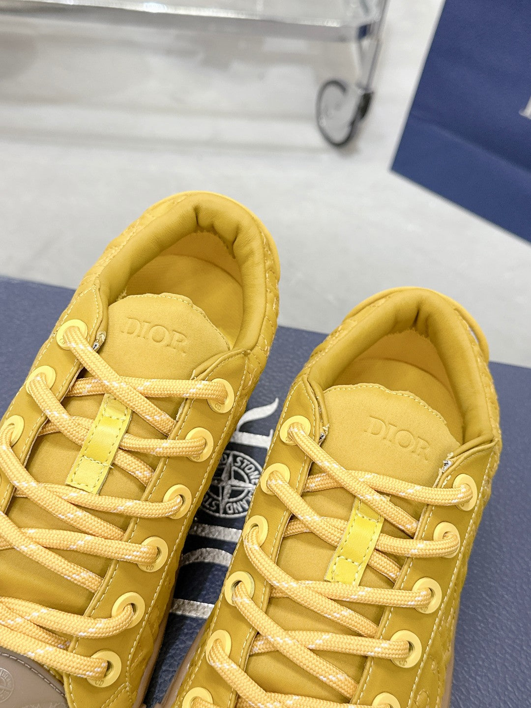 CD B33 Sneaker 40mm In Dark Yellow Monogram Satin Embroidery Fabric 103988