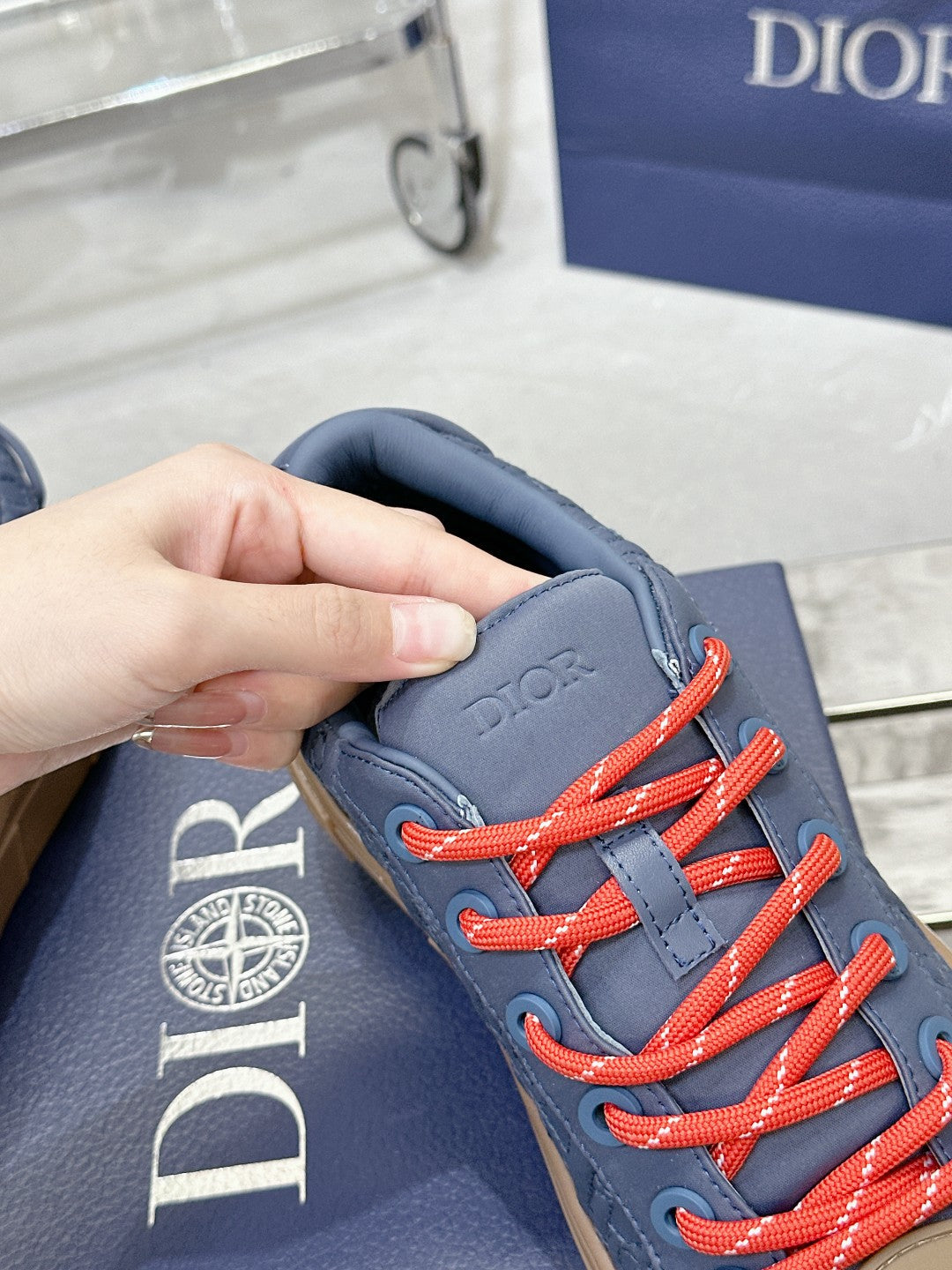 CD B33 Sneaker 40mm In King Blue Mix Brown Monogram Satin Embroidery Fabric 103992