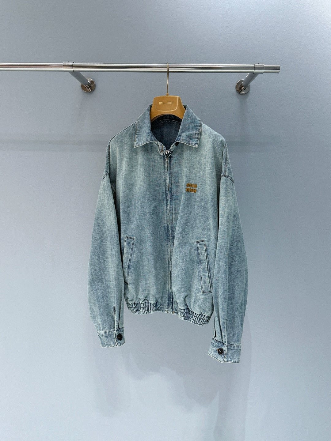 Miumiu 2026 Denim Blouson Jacket Light Blue Cotton