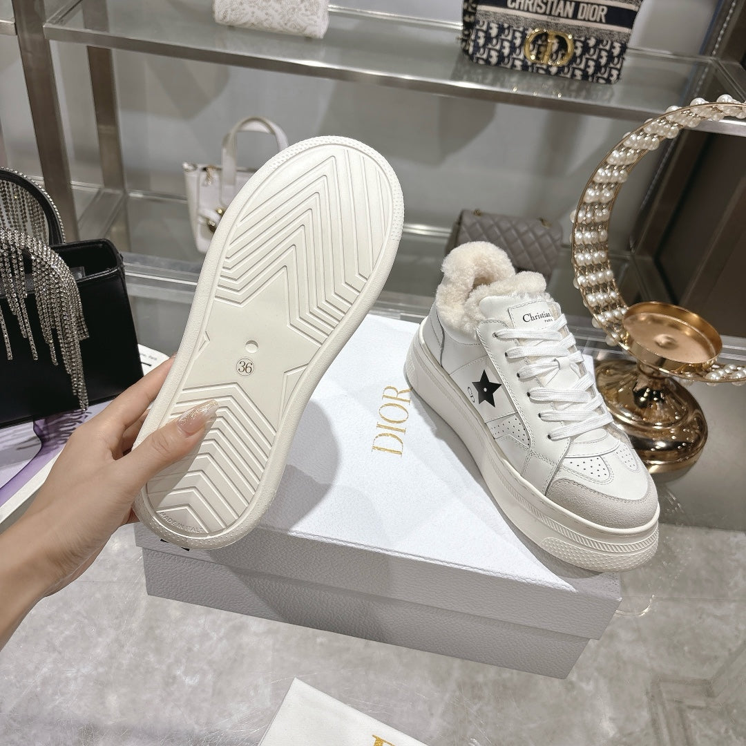 CD Dior Star Platform Sneaker In White Cowhide 996424