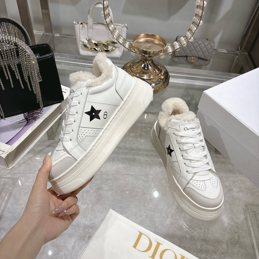 CD Dior Star Platform Sneaker In White Cowhide 996424