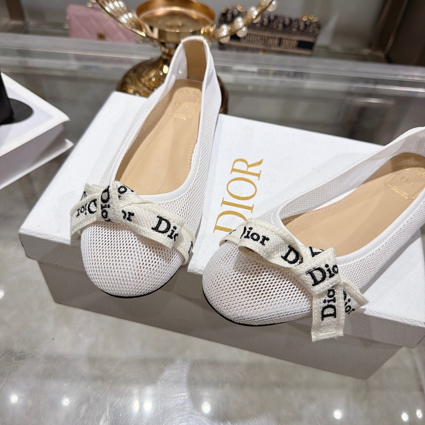 Dior 2026 J'Adior Ballet Flat White Mesh Leather 901698