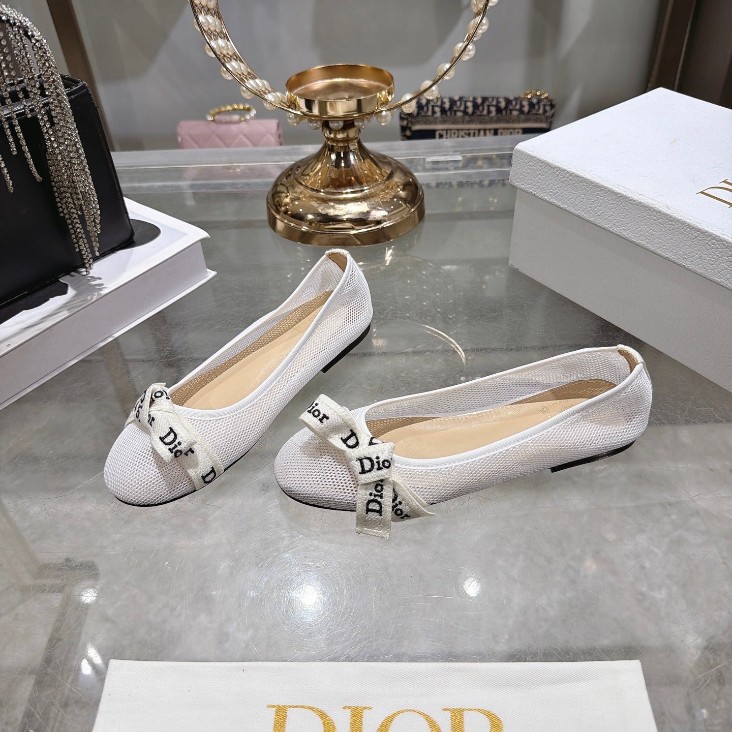 Dior 2026 J'Adior Ballet Flat White Mesh Leather 901698