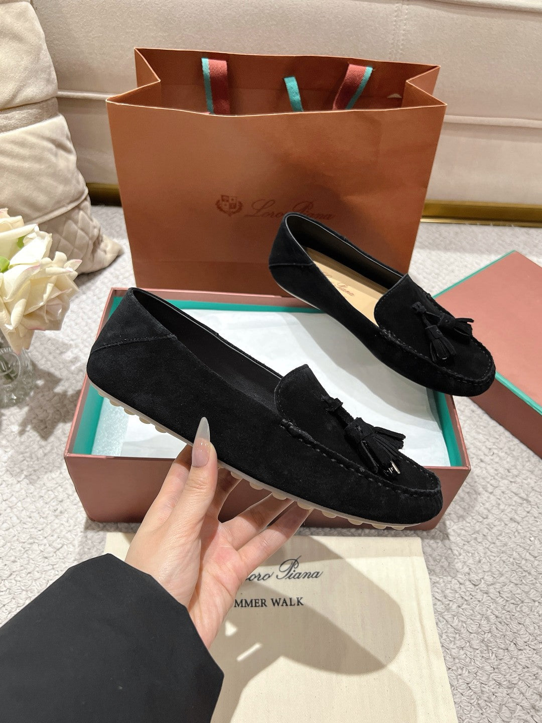 LP Dot sole walk mocassin Black Suede 215000