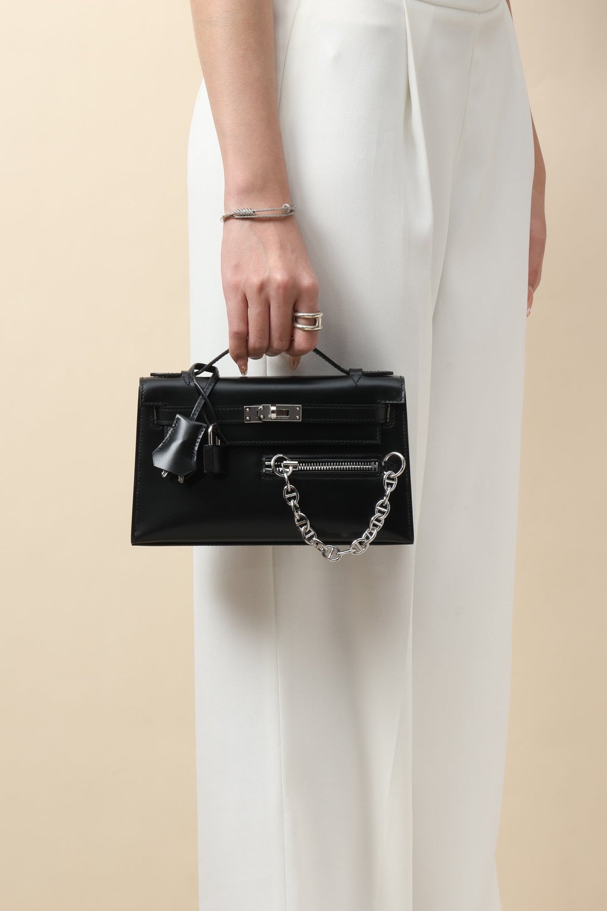 High-end Hermes 2026 Kelly Pochette Rock Bag 22cm Cowhide