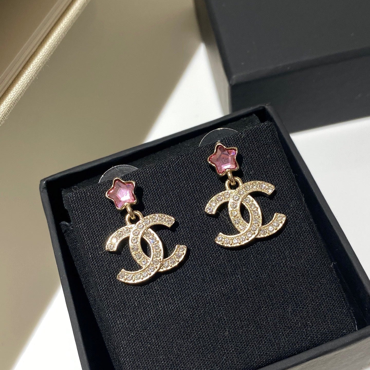 CC Pink Star Gold Diamond Earrings