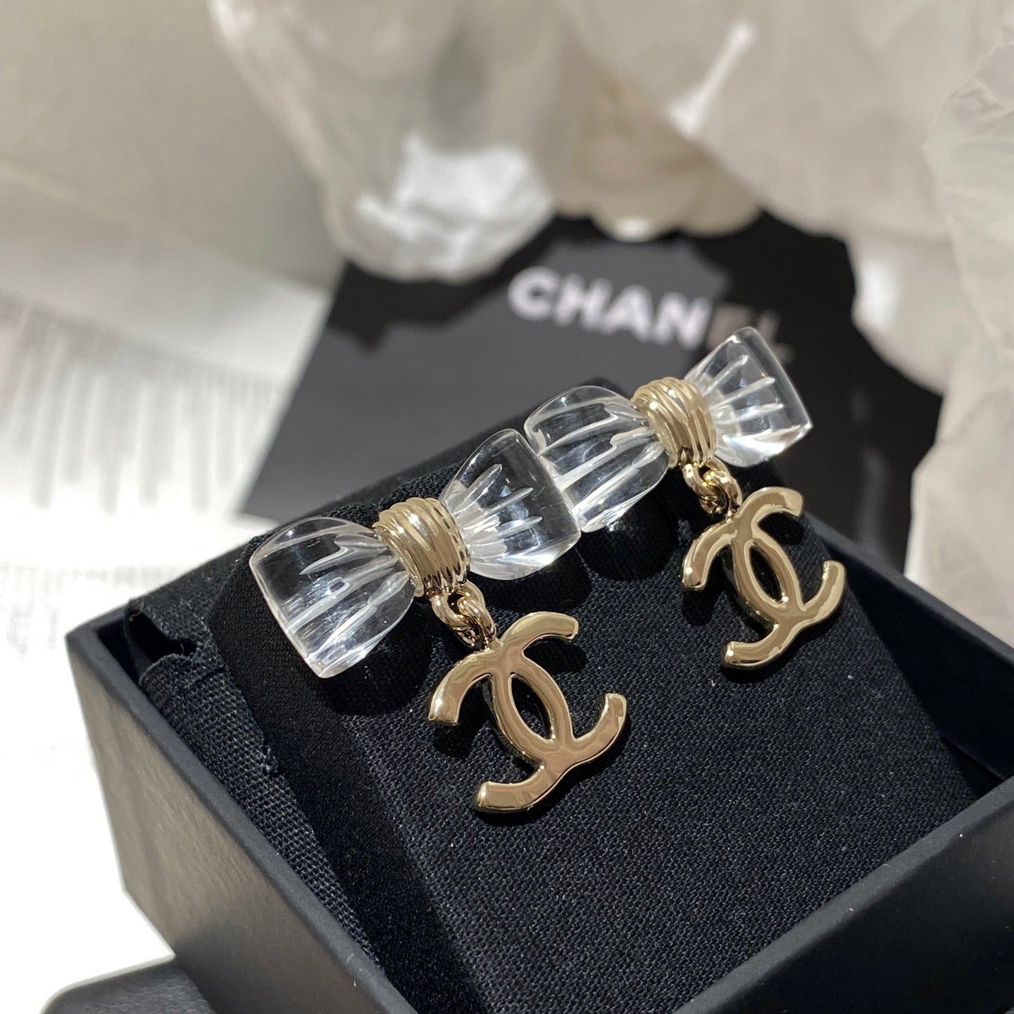 CC Transparent Acrylic Bow Gold Earrings