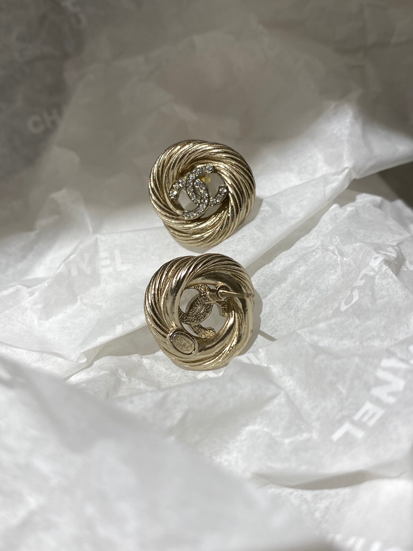 CC Twist Gold Diamond Double C Earrings