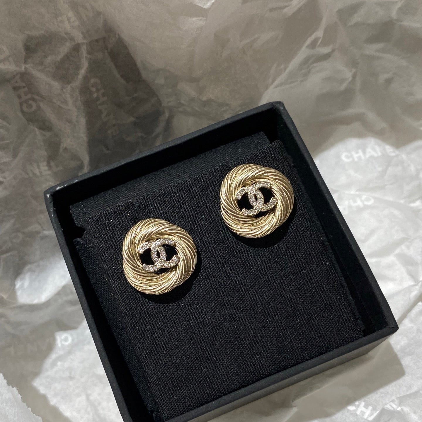 CC Twist Gold Diamond Double C Earrings