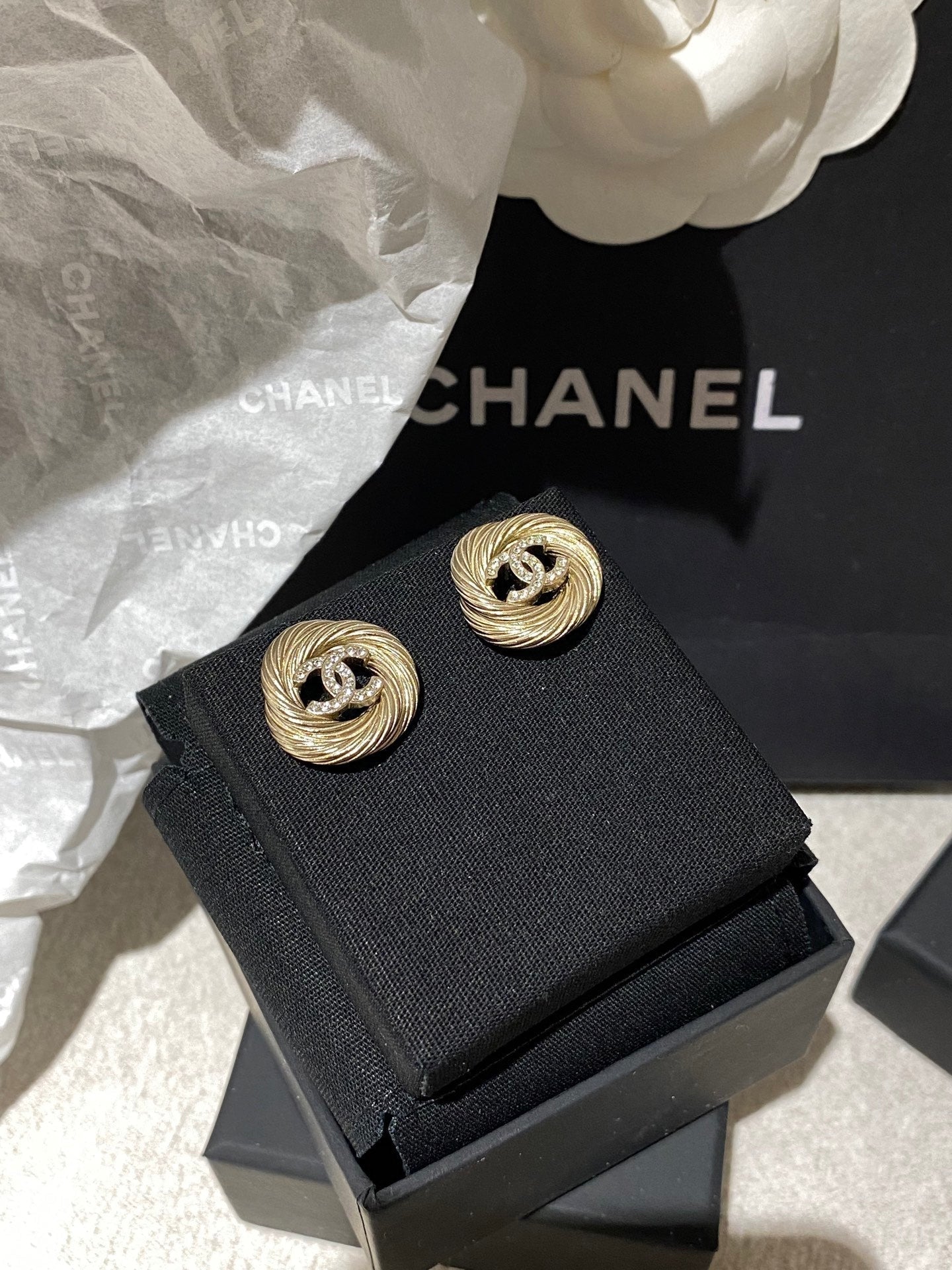 CC Twist Gold Diamond Double C Earrings