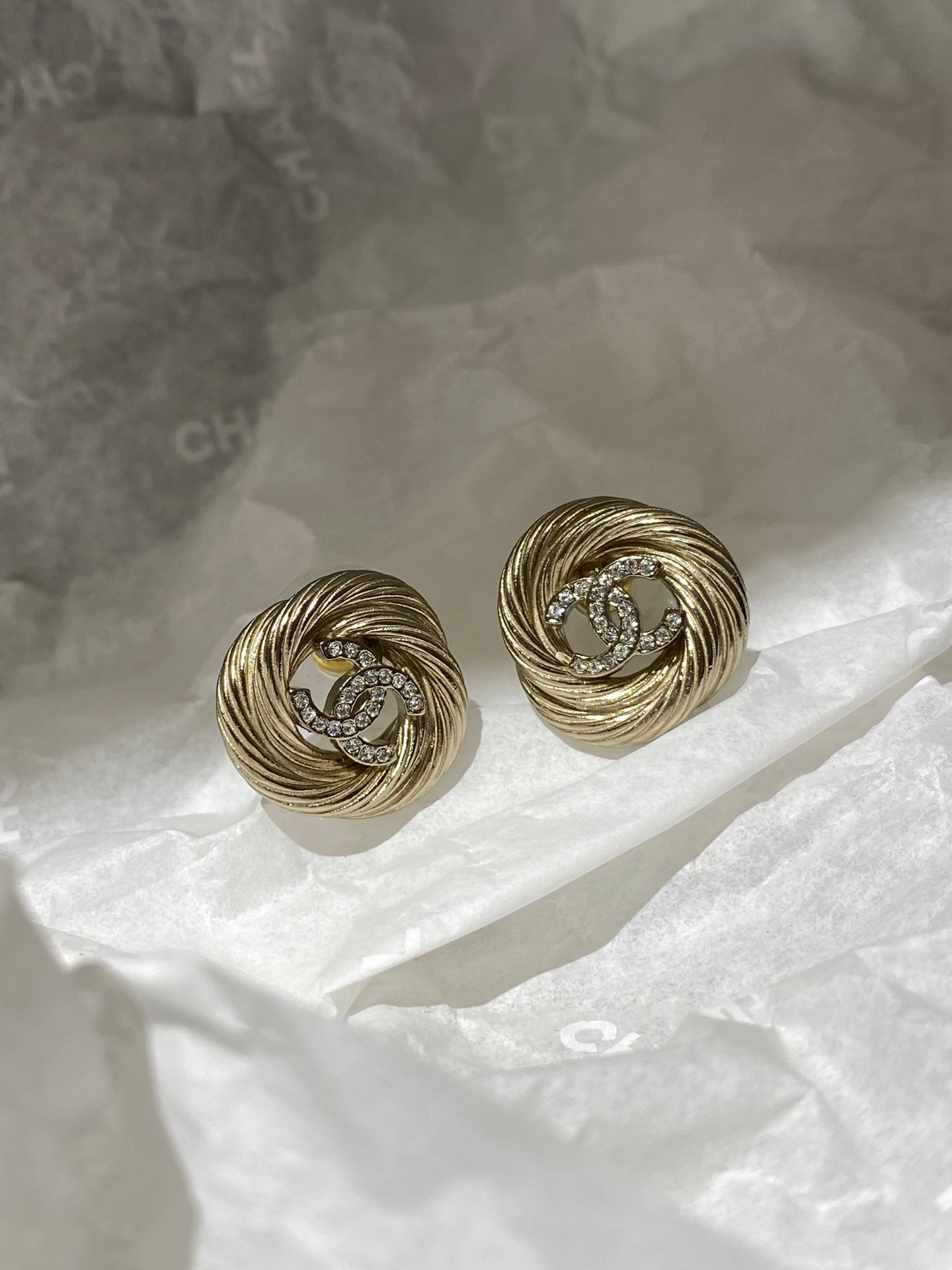 CC Twist Gold Diamond Double C Earrings
