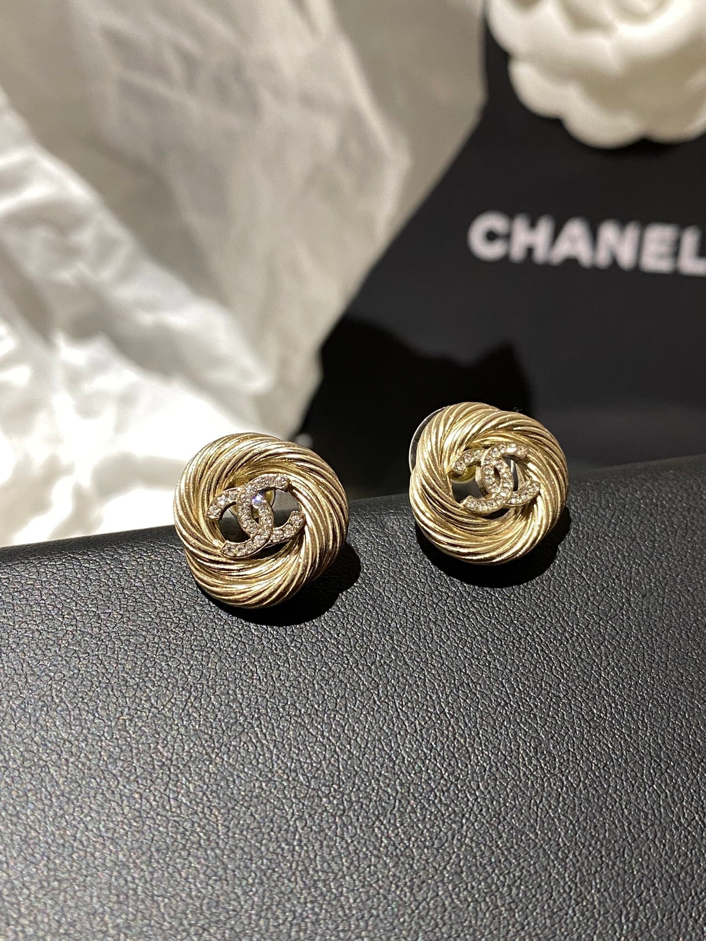 CC Twist Gold Diamond Double C Earrings