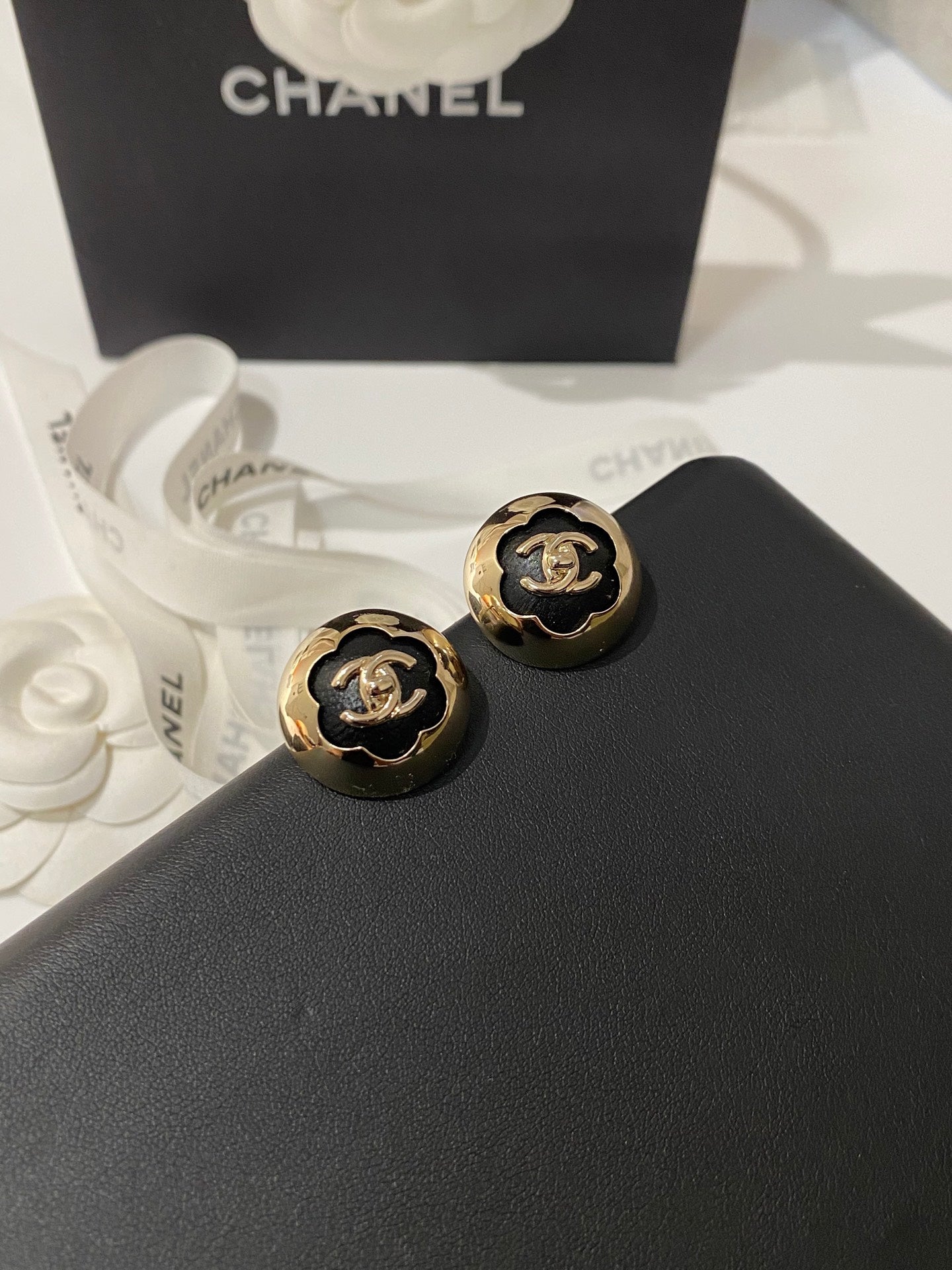 CC Classic White Sliver Enamel Double C Earrings