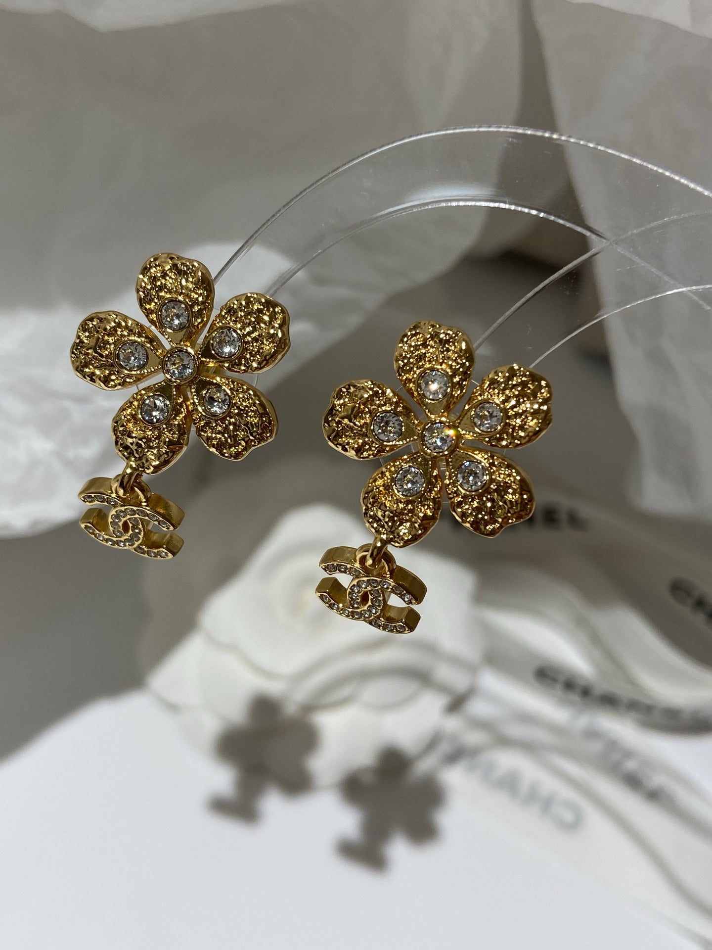 CC Vintage Flower Gold Diamond Earrings