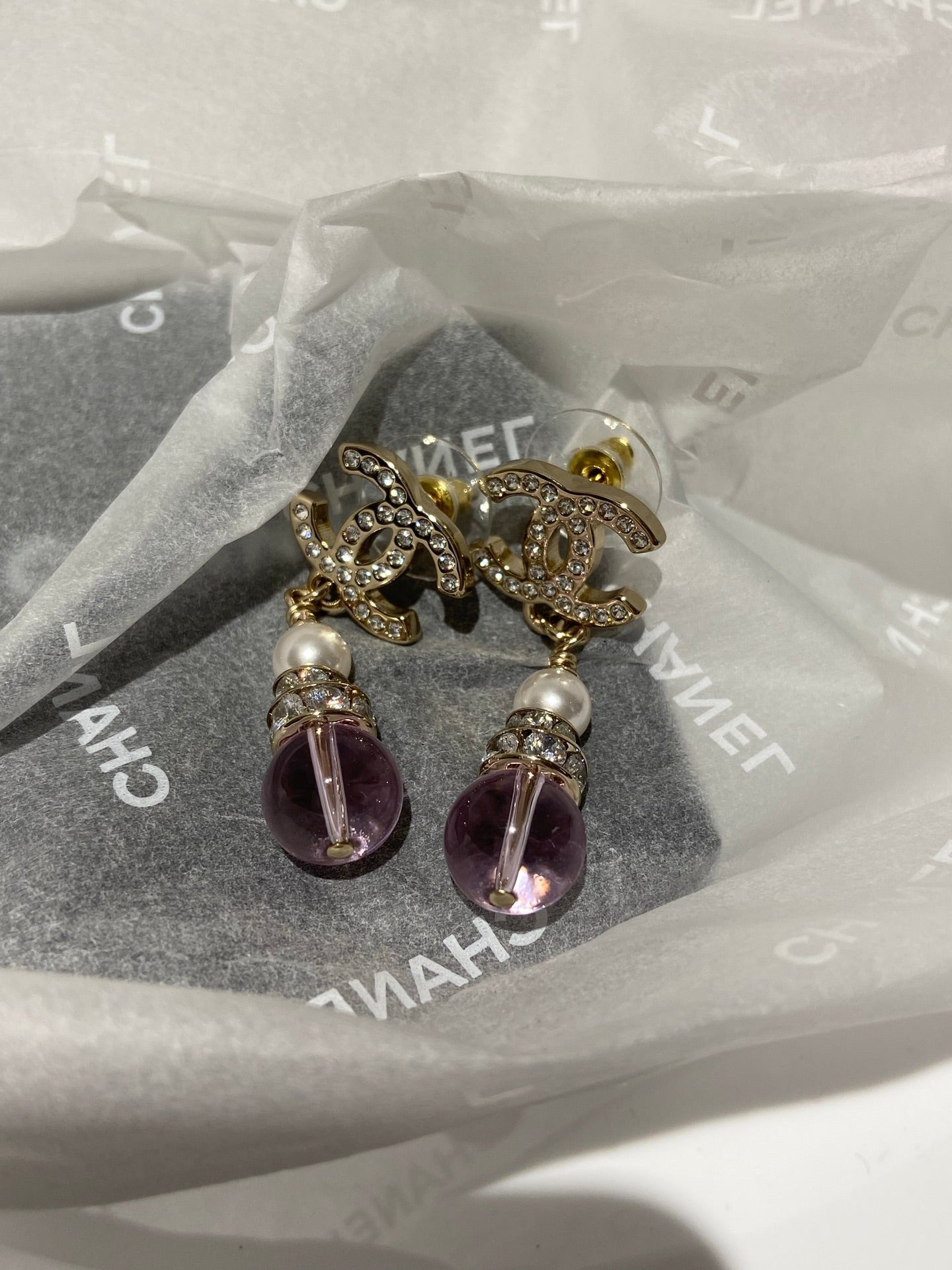 CC  Pink Crystal Gold Pearl Earrings