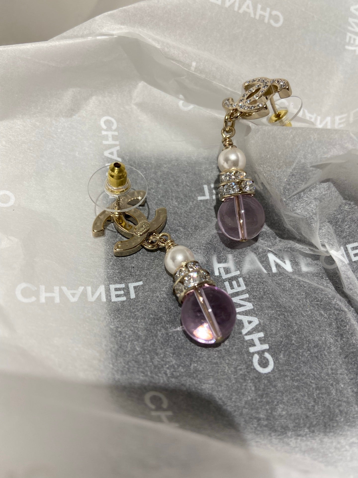 CC  Pink Crystal Gold Pearl Earrings