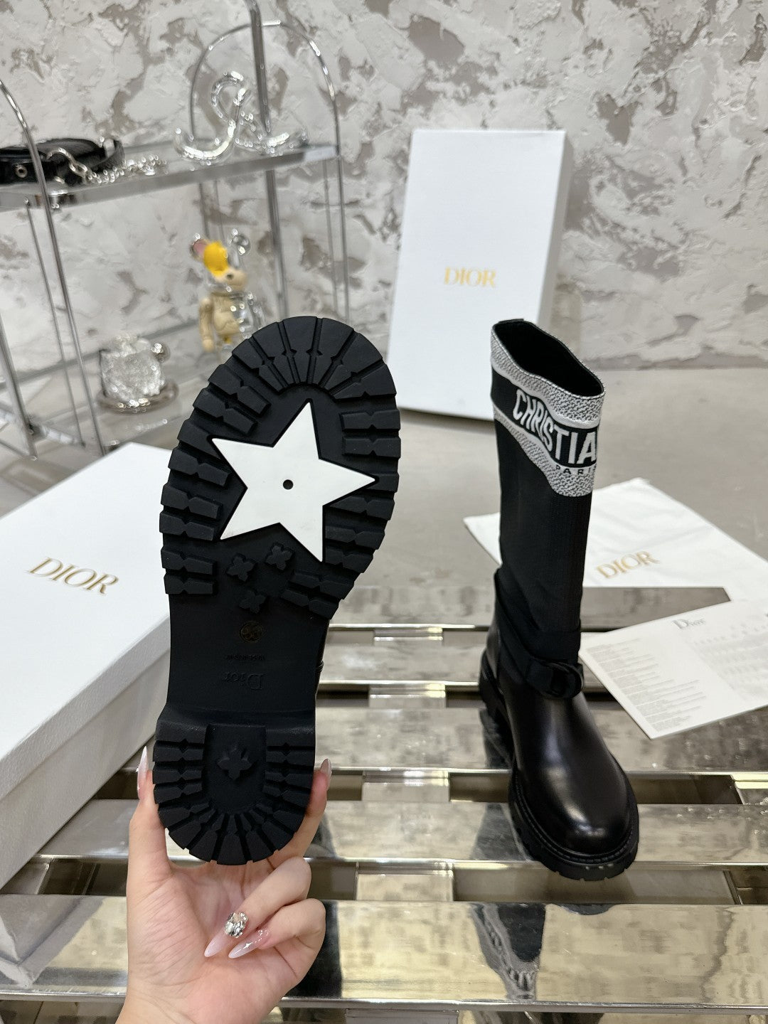 D-Major Boot In Black Mix White Denim Fabric 100566