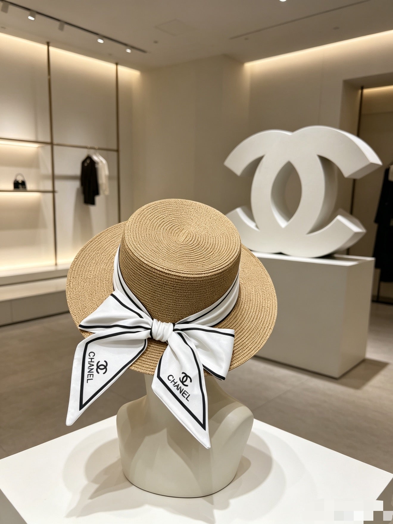 Chanel Straw Hat With Ribbon 380745