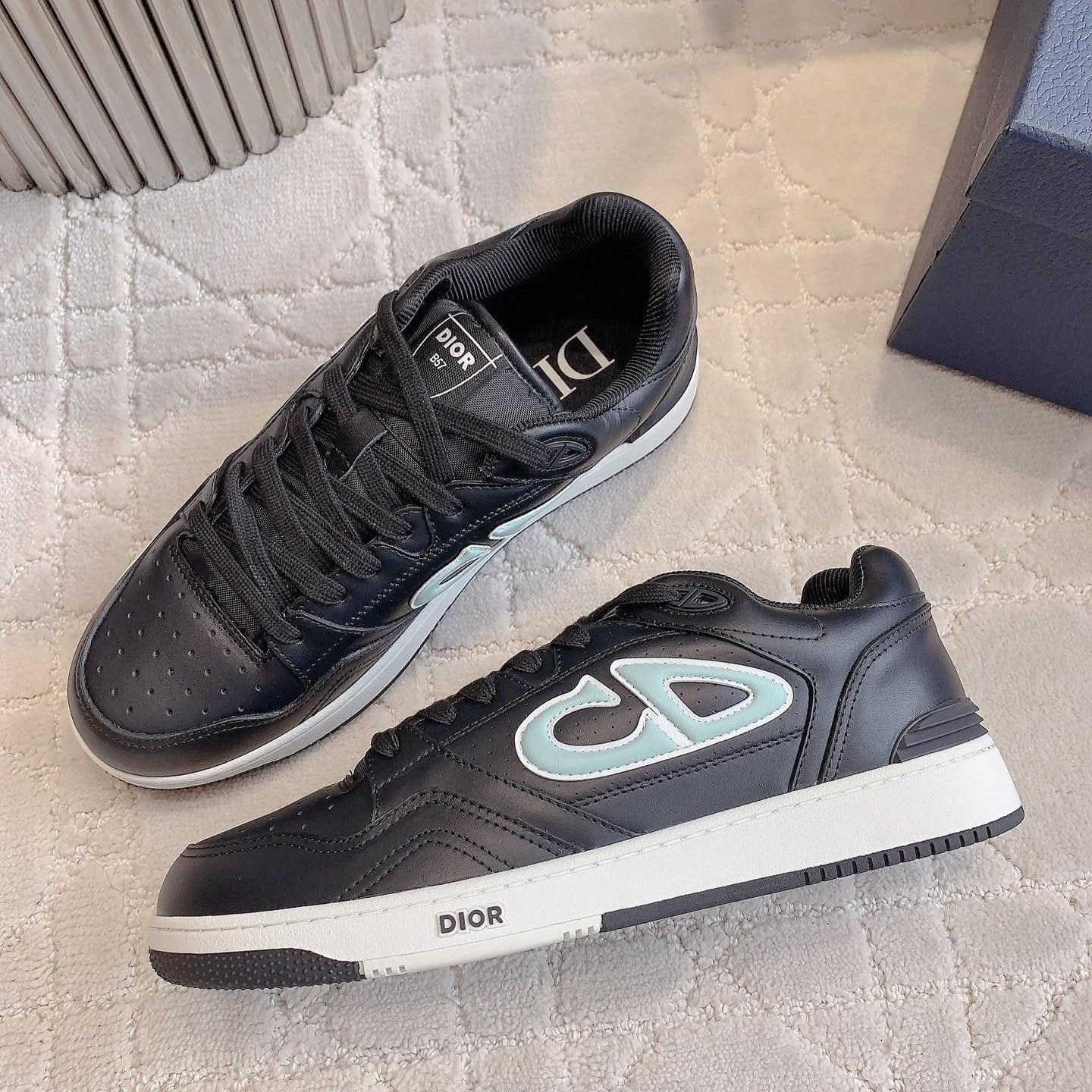 CD AND STONE ISLAND B57 Low-Top Sneaker â€“ Limited And Numbered Edition Black And Light Green Calfskin