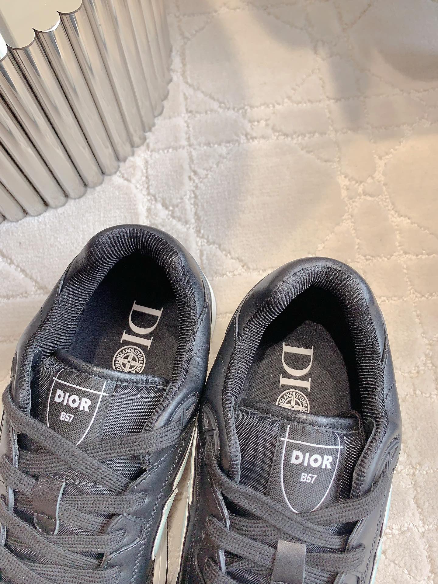 CD AND STONE ISLAND B57 Low-Top Sneaker â€“ Limited And Numbered Edition Black And Light Green Calfskin